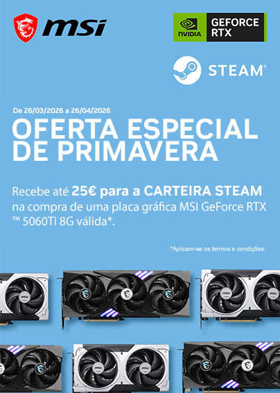 Recebe at&eacute; 25&euro; em Steam Card na compra de uma Placa Gr&aacute;fica MSI GeForce RTX 5060 Ti selecionada