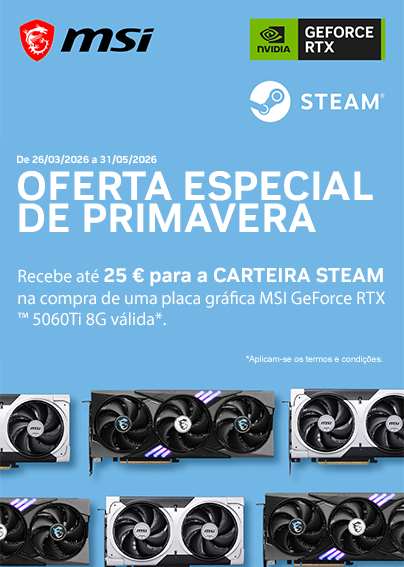 Recebe at&eacute; 25&euro; em Steam Card na compra de uma Placa Gr&aacute;fica MSI GeForce RTX 5060 Ti selecionada