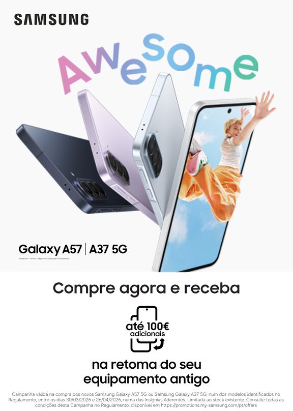 Compra j&aacute; o teu Galaxy A57 ou A37 5G e recebe at&eacute; 100&euro; na retoma do teu equipamento antigo.
