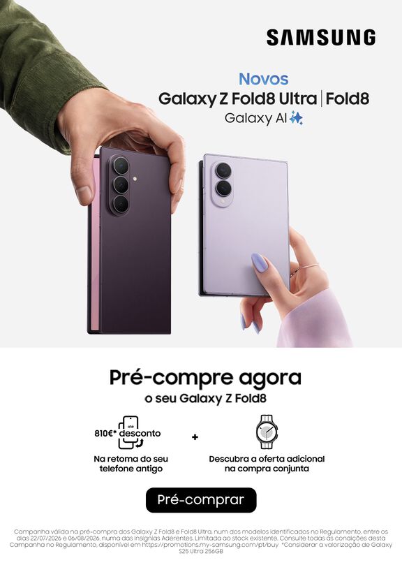 Conhece os novos telem&oacute;veis Samsung Galaxy Z Fold8 e Samsung Galaxy Z Fold 8 Ultra
