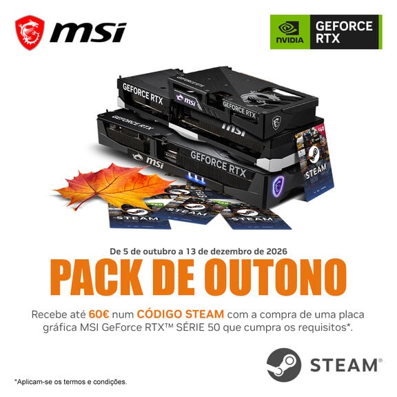 Consegue at&eacute; 60&euro; em c&oacute;digo Steam na compra de uma placa gr&aacute;fica MSI selecionada