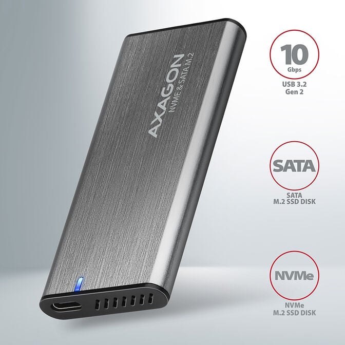 Caixa Externa AXAGON EEM2-SG2 RAW BOX para SSDs M.2 USB-C 3.2 Gen 2 Silver image number 1