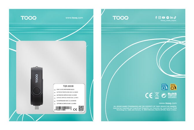 Leitor de Cart&otilde;es Tooq USB-C 2.0+USB-A 3.0, SD/TF, Preto image number 1