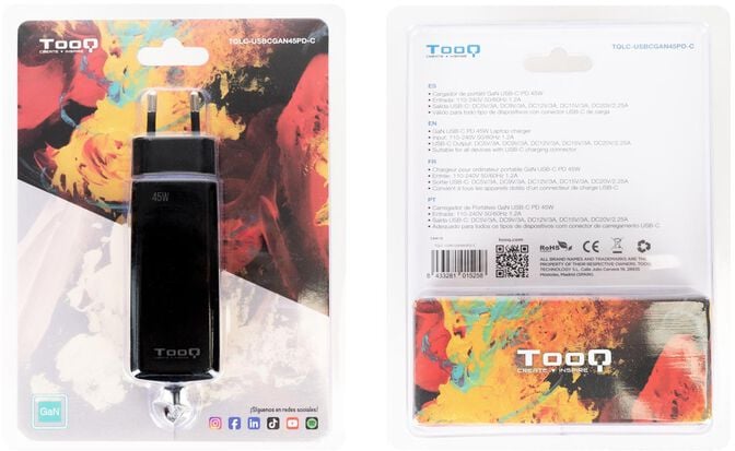 Carregador de Port&aacute;til GaN Tooq USB-C PD 45W Preto image number 4