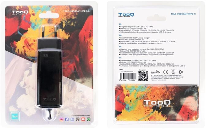 Carregador de Port&aacute;til GaN Tooq USB-C PD 100W Preto image number 4