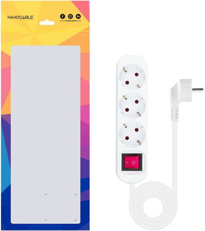 R&eacute;gua Nanocable 3 Tomadas c/ switch 1.4 M Branco image number 2
