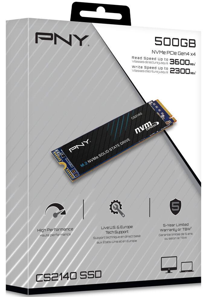 SSD PNY CS2140 500GB Gen4 M.2 NVMe (3600/2300MB/s) image number 1