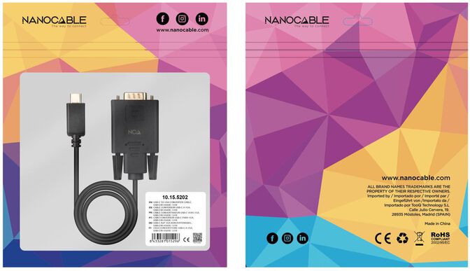 Cabo Conversor Nanocable USB-C > VGA 1.8 M Preto image number 6