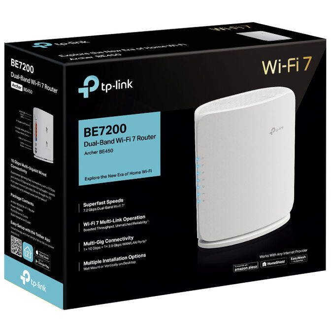 Router TP-Link Archer BE450 EasyMesh BE7200 Dual-Band Wi-Fi 7 (802.11be) Preto image number 4