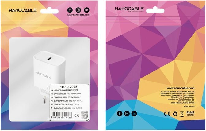 Carregador Nanocable USB-C PD 20W Branco image number 2