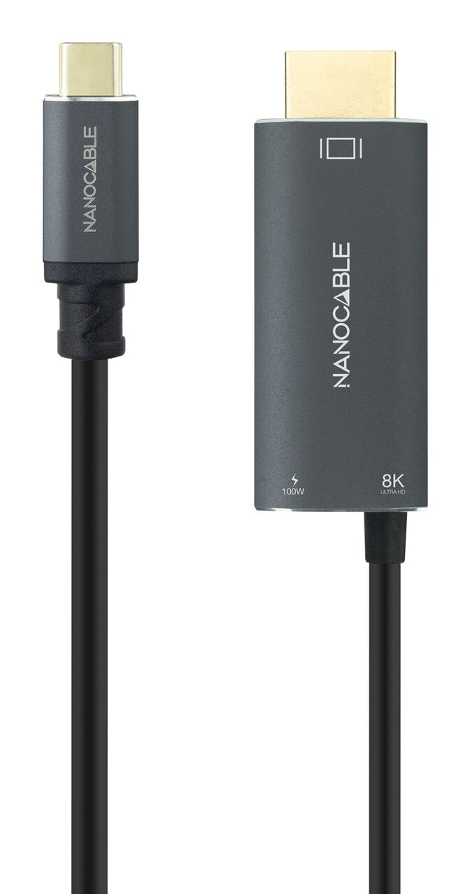 Cabo Conversor Nanocable USB-C > HDMI 2.1 8K@60HZ USB-C PD 100W 1.8 M Preto image number 1