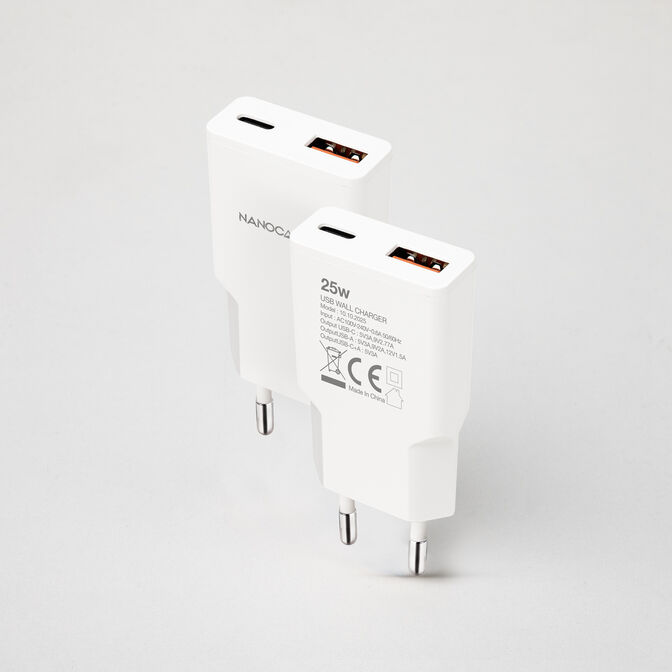 Carregador Nanocable USB-C/PD + USB-A/QC 25W, Branco image number 1
