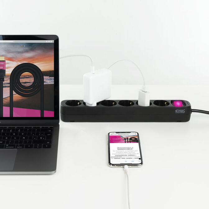 R&eacute;gua Nanocable 6 Tomadas com switch 1.4 M Preto image number 3