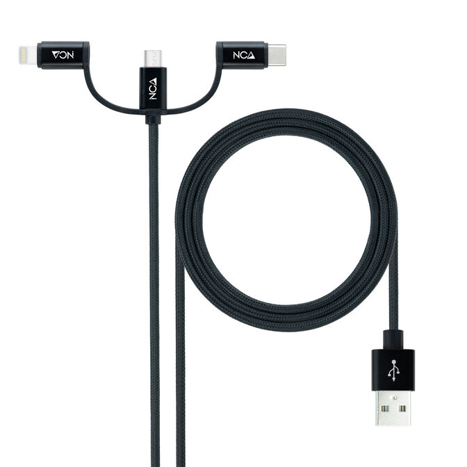 Cabo USB 3 em 1 Nanocable USB-A > 1x USB-C + 1x Micro-USB + 1x Lightning 1 M Preto image number 0