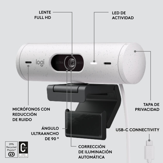 Webcam Logitech Brio 500 Full HD 1080p USB-C Branco image number 13