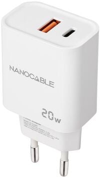 Carregador Nanocable USB-C/PD + USB-A/QC 20W Branco