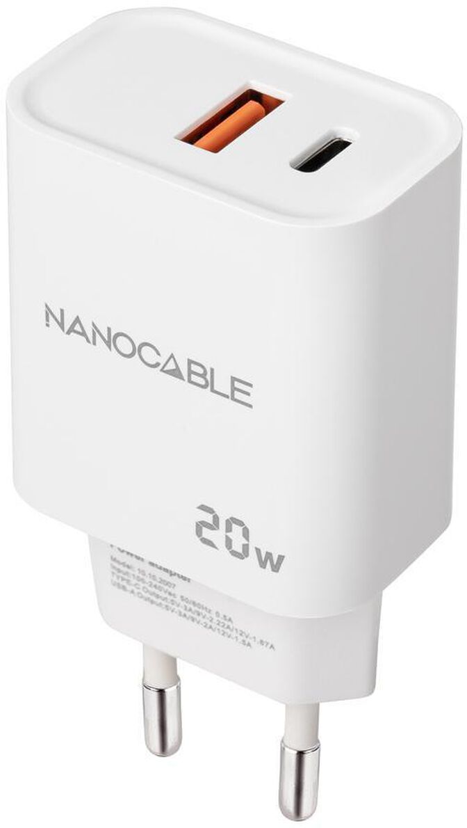 Carregador Nanocable USB-C/PD + USB-A/QC 20W Branco image number 0