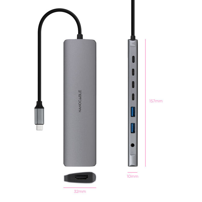 Hub Nanocable USB-C 2xUSB-A+3xUSB-C+USB-C CARGA+HDMI+AUDIO image number 1