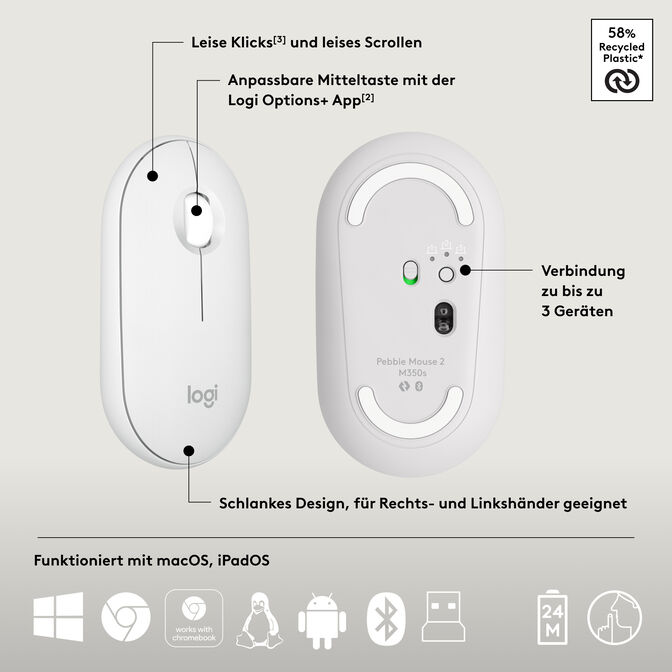 Rato Logitech Pebble 2 M350s Bluetooth Branco image number 21