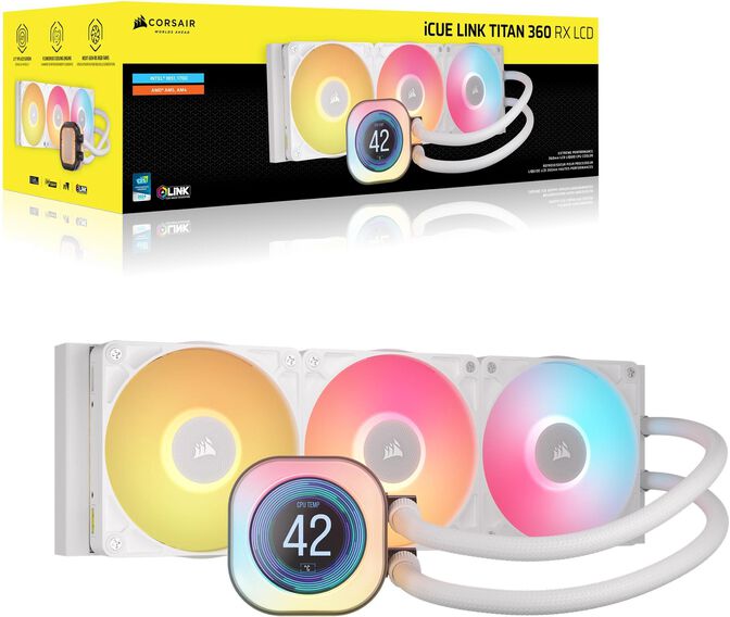 Water Cooler CPU Corsair iCUE LINK TITAN 360 RX RGB LCD 360mm Branco image number 1