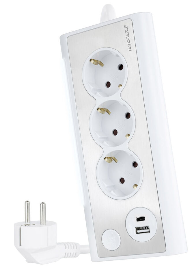 R&eacute;gua Nanocable 3 Tomadas / 2x USB ( USB-C / USB-A ) image number 0