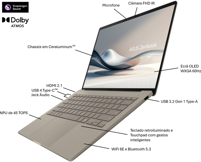 Port&aacute;til ASUS Zenbook A14 UX3407QA 14" Snapdragon X1 32GB DDR5 1TB OLED W11 Pro image number 4