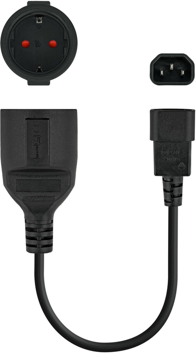 Cabo Adaptador de Alimenta&ccedil;&atilde;o Nanocable C14 p/ Schuko 0.25 M Preto image number 1