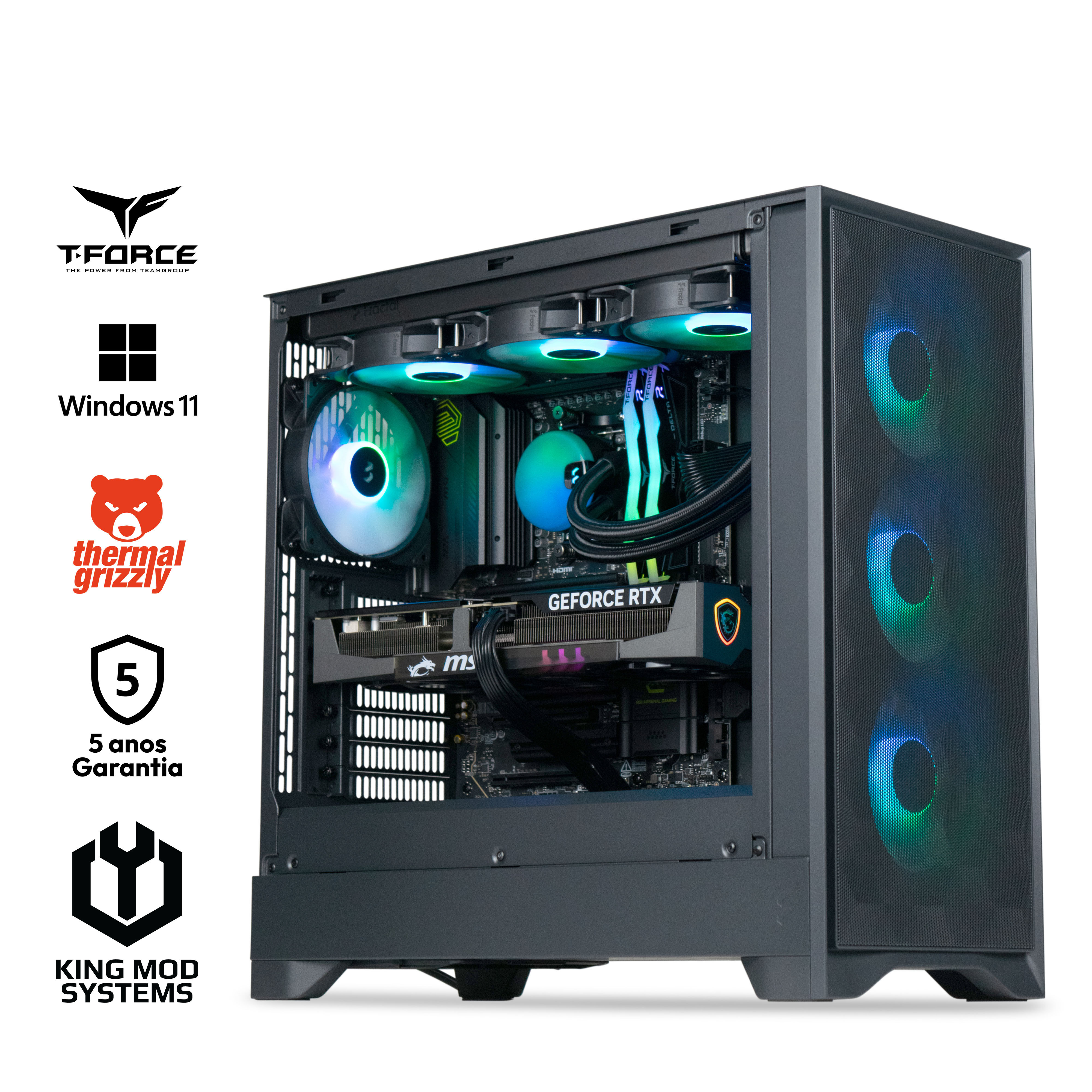 Computador King Mod Gamer-PC Fractal Ryzen 7 9800X3D 32GB DDR5 2TB RTX 5070 Ti WiFi W11