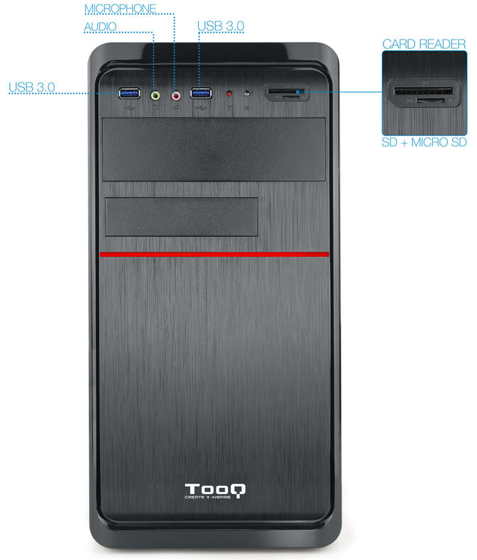 ** B Grade ** Caixa Micro-ATX Tooq C/ Fonte 500W + Leitor de cart&otilde;es + 2x USB 3.0 Preta image number 1