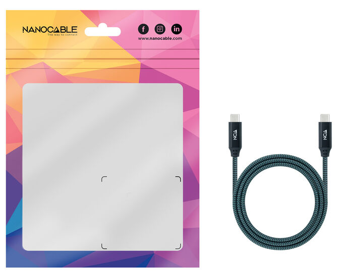 Cabo USB 3.2 Gen2x2 Nanocable 20Gbps 5A/100W 4K@60Hz USB-C M/M 1 M Cinzento/Preto image number 3