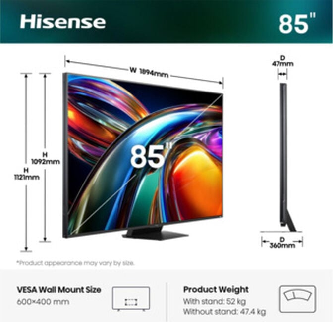 Televis&atilde;o Hisense 85UR9S 85" RGB Mini LED UltraHD 4K VIDAA image number 1