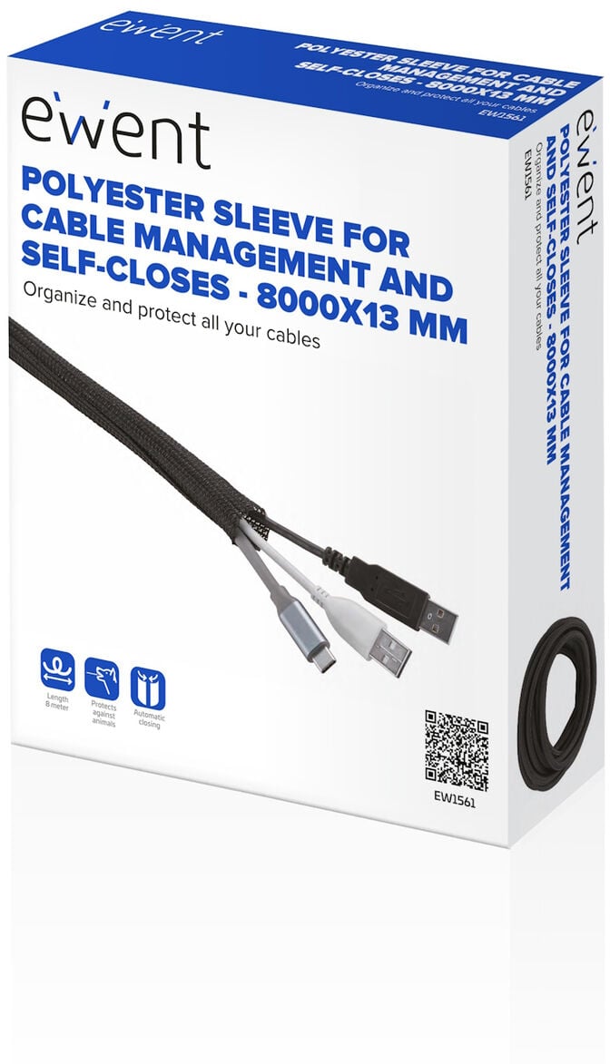 Manga Flex&iacute;vel Ewent EW1561 p/ Organizar Cabos com Fecho 8000x13mm Preta image number 1