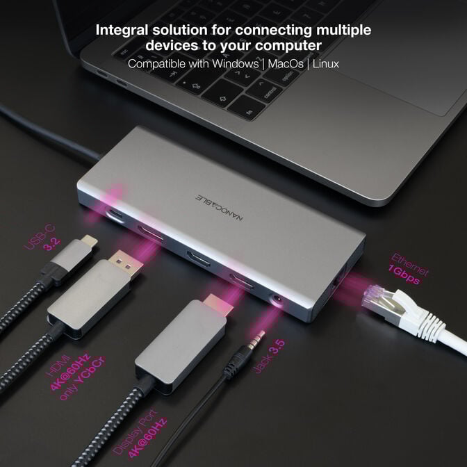 Hub Nanocable USB-C 3xUSB-A+USB-C/CARG+2xHDMI+DP+RJ45+TF+SD+AUD image number 4