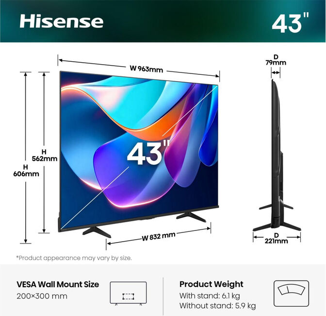 Televis&atilde;o Hisense 43A6S 43" LED UltraHD 4K VIDAA image number 1
