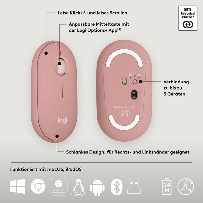 Rato Logitech Pebble 2 M350s Bluetooth Tonal Rose image number 21