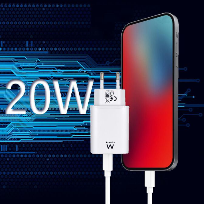 Carregador Ewent USB-C / QC3.0 Fast Charger 20W Branco image number 3