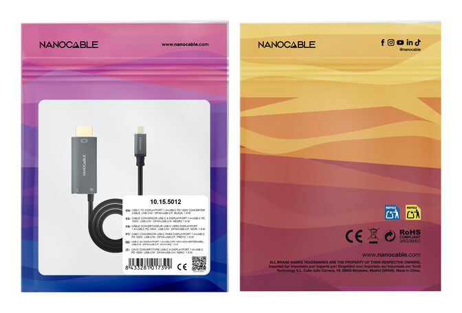 Cabo Conversor Nanocable USB-C/M > DisplayPort/M 8K 1.8 M Preto image number 2