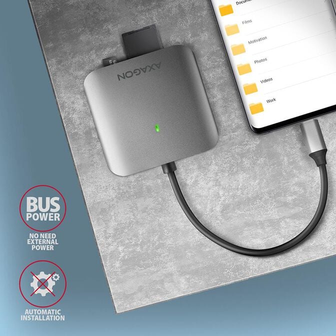 Leitor de cart&otilde;es AXAGON CRE-S3C External card reader USB-C 3.2 Gen 1, 3-slot & lun SD/microSD/CF, UHS-II image number 5