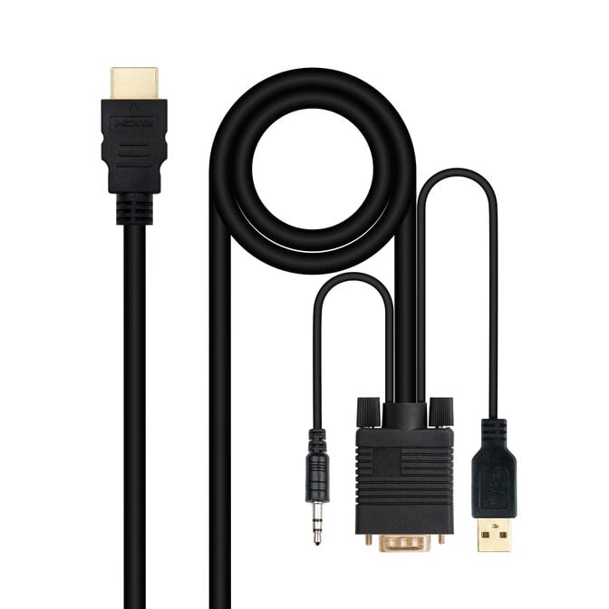 Cabo Conversor Nanocable HDMI > VGA + Jack 3.5 + USB-A 1.8M Preto image number 0
