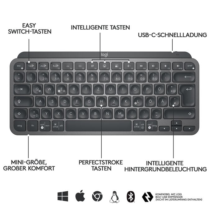 Teclado Logitech MX Keys Mini Bluetooth Grafite (US) image number 7