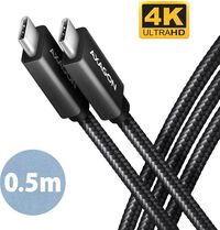 Cabo de carregamento AXAGON BUCM32-CM05AB USB-C  <-> USB-C 3.2 Gen 2, 0.5m, PD 100W, 5A, 4K HD, ALU, braid, Preto