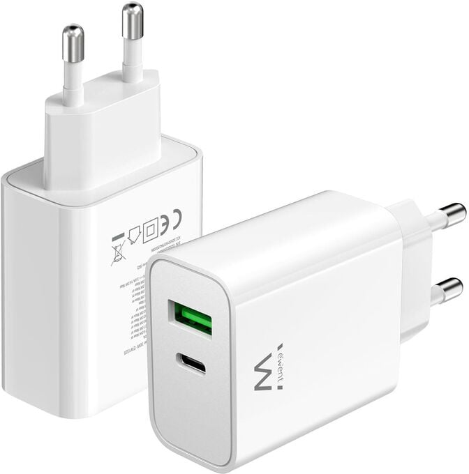 Carregador Ewent USB-C/USB-A 30W QC 3.0 Branco image number 1