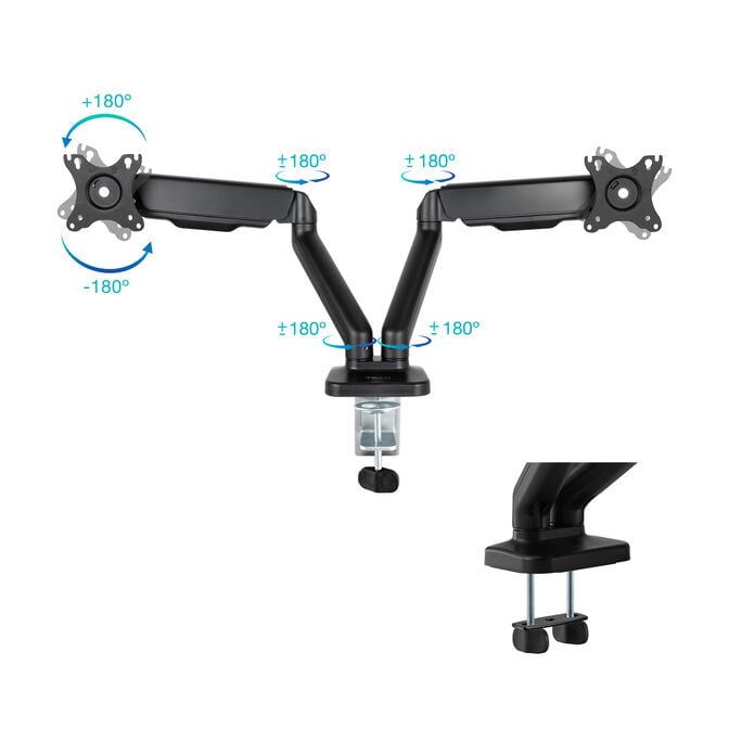 Suporte de Mesa c/mola Tooq Duplo 17" a 32" Preto M&aacute;x. 9Kg p/Bra&ccedil;o image number 2