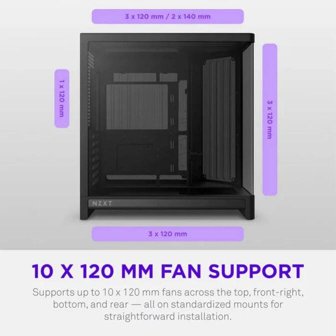 Caixa ATX NZXT H6 RGB+ Preta Vidro Temperado image number 5