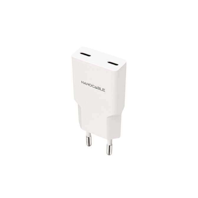 Carregador Nanocable 2xUSB-C/PD 25W, Branco image number 0