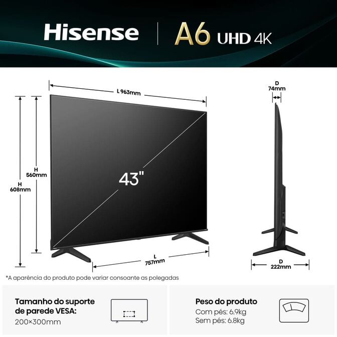 Televis&atilde;o Hisense 43A6Q 43" LED UltraHD 4K VIDAA image number 1
