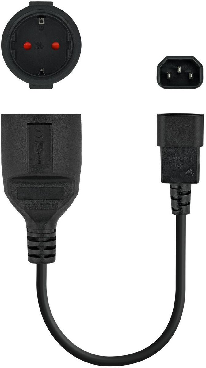 Cabo Adaptador de Alimenta&ccedil;&atilde;o Nanocable C14 p/ Schuko 0.5 M Preto image number 1