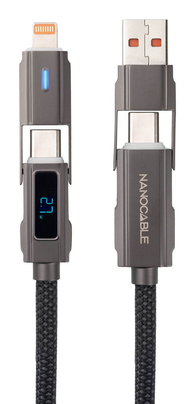 Cabo USB 2.0 27W c/ Display Nanocable USB-C/USB-A/M > Lightning/USB-C/M 1 M image number 0