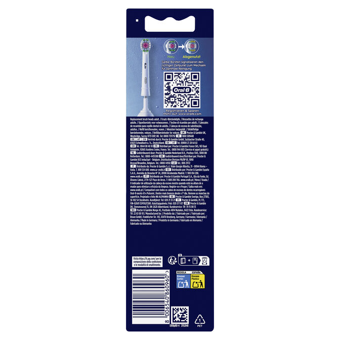 Recargas para Escova de Dentes El&eacute;trica Oral-B Pro 3D White Pack 4 Unidades Branco image number 1