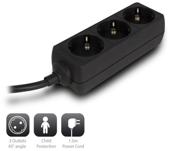 R&eacute;gua Ewent 3 Tomadas 16A Preto image number 0
